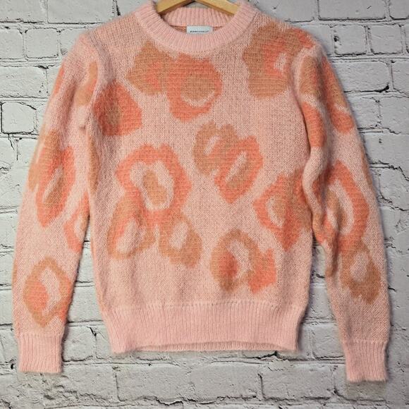 Bianco Blu Italy Mohair Blend Pink Coral Crew Neck Fuzzy Sweater Size Small - Picture 2 of 9